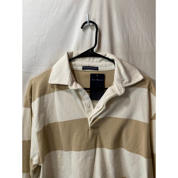 NWT Brandy Melville Beige & White Cropped Long Sleeve Rugby Polo OS 100% Cotton - Picture 2 of 7